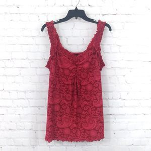 Venizia Top Womens 14/16W Red Paisley Sleeveless V Neck Ruched Shirred Straps